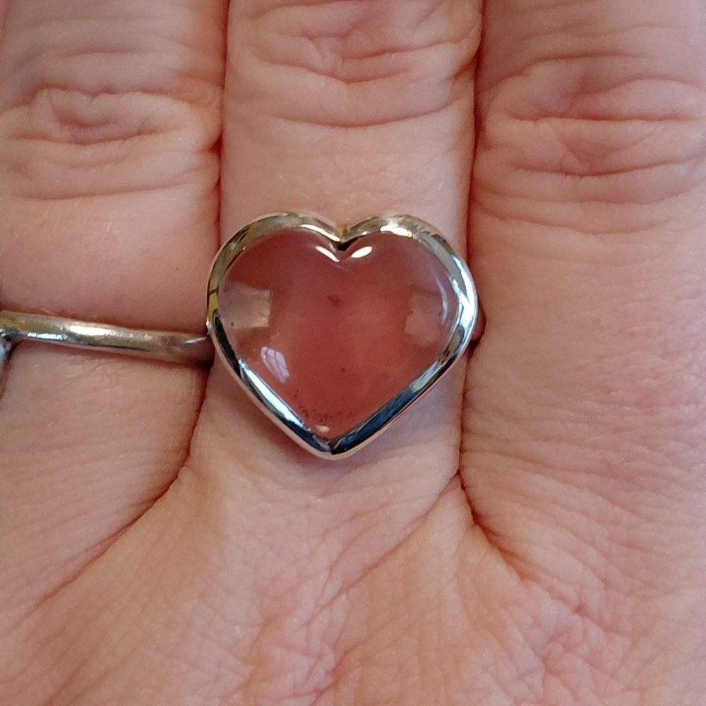 Strawberry Quartz Silver Heart Ring